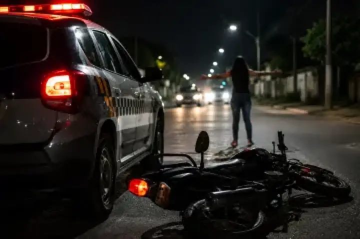 Motociclista fica ferido após tentar desviar de mulher e bater em viatura da PM em Pontal do Araguaia