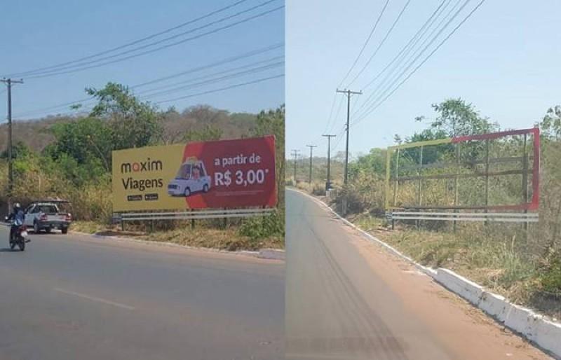 Vídeo registra destruição de outdoors de empresa de transporte por aplicativo em Barra do Garças