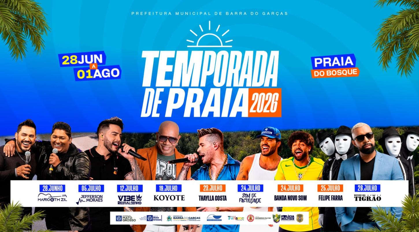 Prefeitura divulga atrações da Temporada de Praia 2026 com shows na Praia do Bosque e na Arena do Porto do Baé