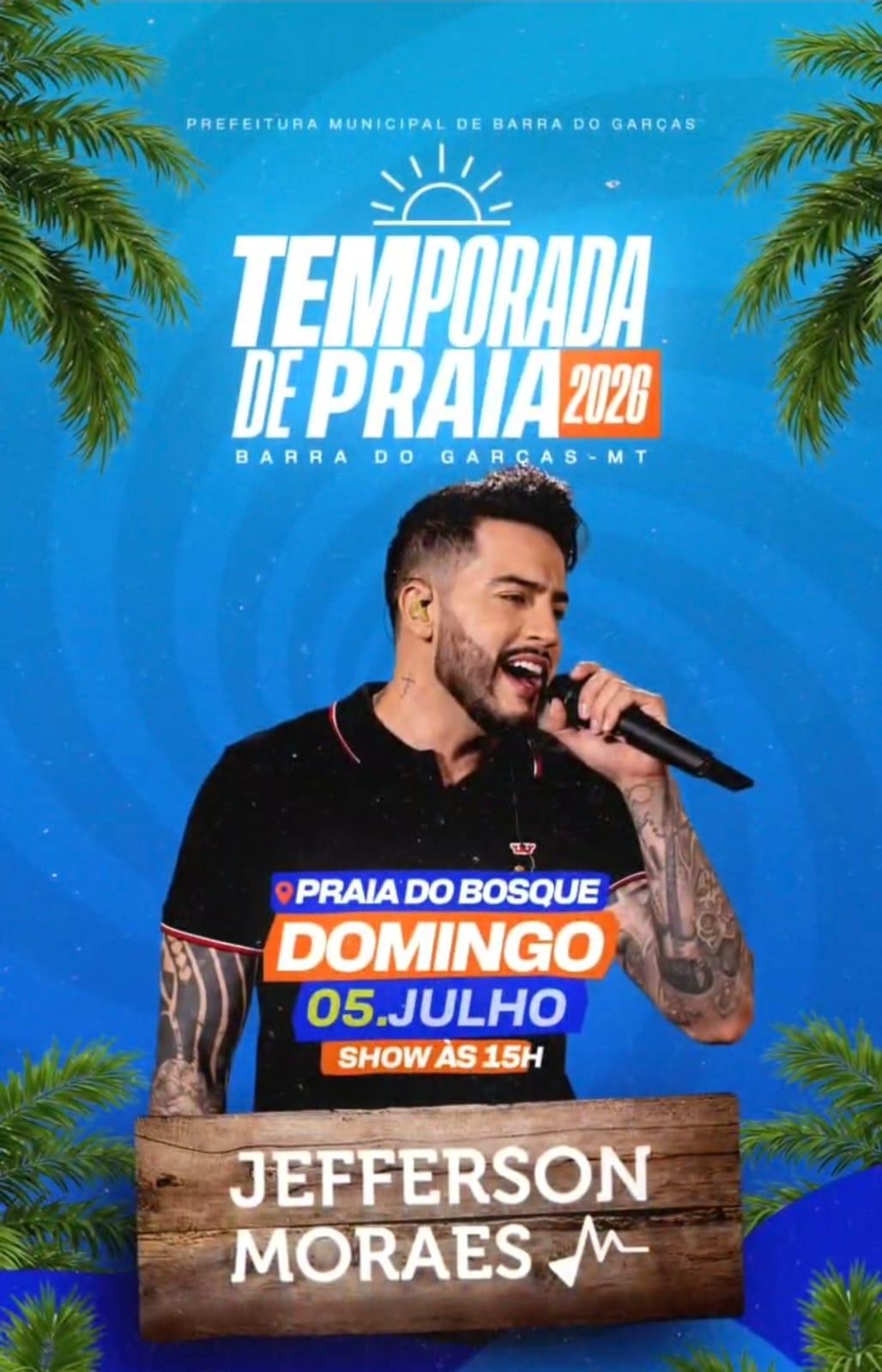 Praia do Bosque terá show de Jefferson Moraes e transmissão de jogo do Brasil neste domingo