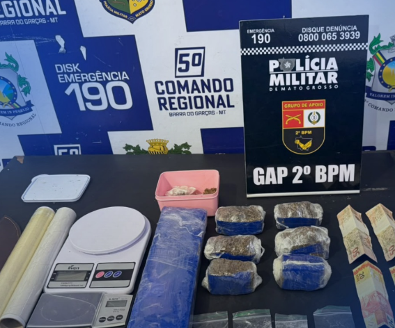 GAP apreende adolescente com mais de 1,6 kg de maconha, cocaína e materiais ligados ao tráfico em Barra do Garças